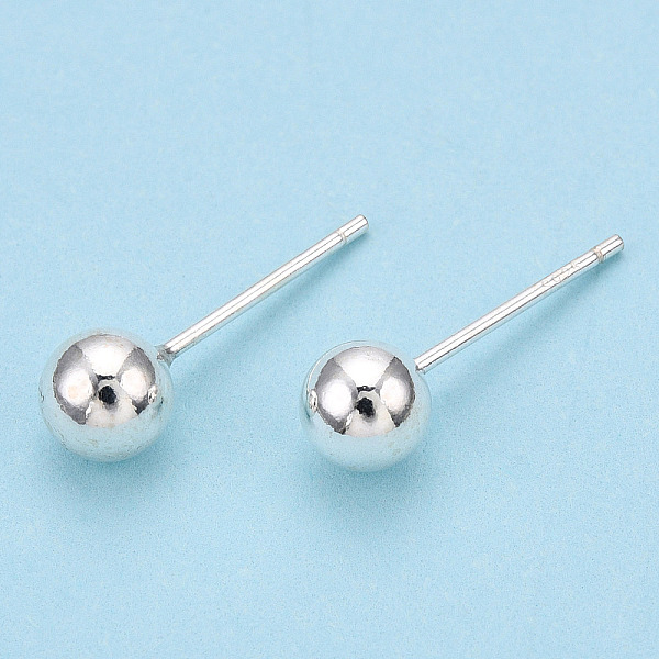 

PandaHall 925 Sterling Silver Round Ball Stud Earrings, Silver, 5mm, Pin: 0.8mm Sterling Silver