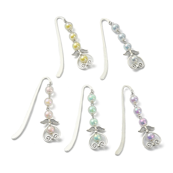 

PandaHall Alloy Hook Bookmarks, with Acrylic Beads, Wing & Heart Pendant Book Marker, Mixed Color, 148~149mm Alloy Wing Multicolor