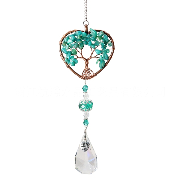 

PandaHall Big Pendant Decorations, Hanging Sun Catchers, with Amazonite Beads and K9 Crystal Glass, Heart with Tree of Life, 355mm Amazonite...