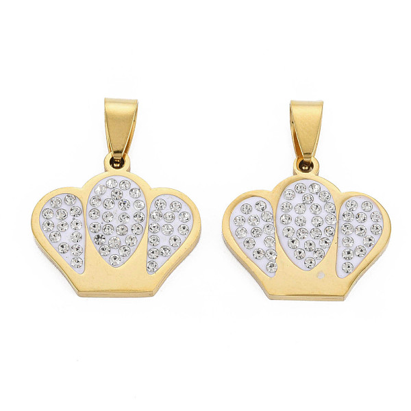 

PandaHall 201 Stainless Steel Pendants, with Crystal Rhinestone and Stainless Steel Snap On Bails, Crown, Golden, 20x22x3mm, Hole: 4x8mm 201..., Clear