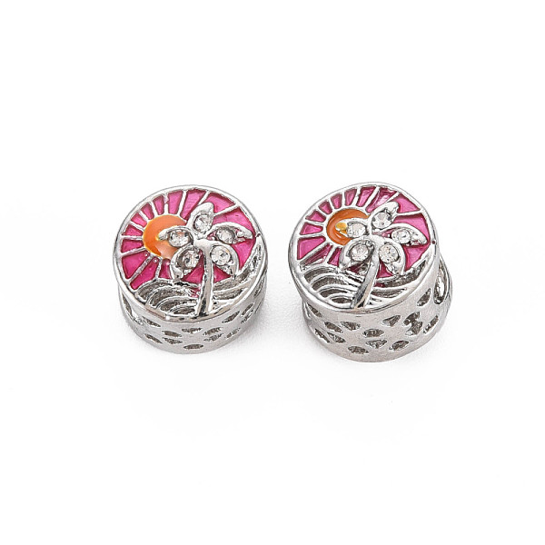 

PandaHall Rack Plating Alloy European Beads, with Crystal Rhinestone & Camellia Enamel, Large Hole Beads, Cadmium Free & Nickel Free & Lead..., Pink