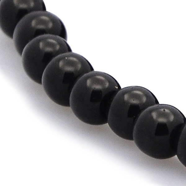 

PandaHall Round Glass Beads Strands, Black, 4mm, Hole: 1mm, about 105pcs/strand, 15.7 inch Glass Round Black