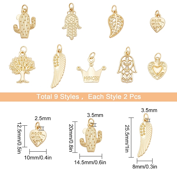

PandaHall SUNNYCLUE 18Pcs 9 Styles Alloy Pendants, Long-Lasting Plated, with Jump Rings, Mixed Shapes, Real 18K Gold Plated, 2pcs/style...