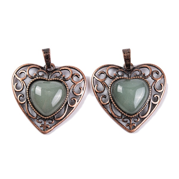 

PandaHall Natural Green Aventurine Peach Love Heart Pendants, Rack Plating Brass Hollow Heart Charms, Cadmium Free & Lead Free, Red Copper...
