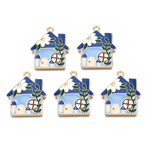 

PandaHall Rack Plating Alloy Enamel Pendants, Cadmium Free & Nickel Free & Lead Free, House, Light Sky Blue, 28.5x24x3.5mm, Hole: 1.8mm...