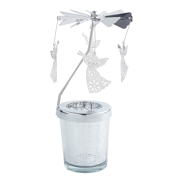 PandaHall Thermal Rotating Candle Holder, Spinning Candle Holder, for Christmas Wedding Home Decoration Gifts, Platinum & Stainless Steel