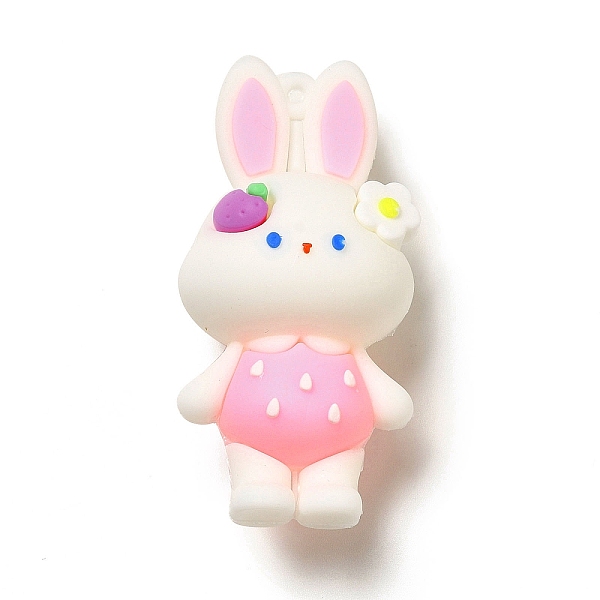 

PandaHall PVC Plastic Big Pendants, Rabbit with Strawberry & Flower Charm, Pink, 63.5x31x24mm, Hole: 2.7mm PVC Rabbit Pink