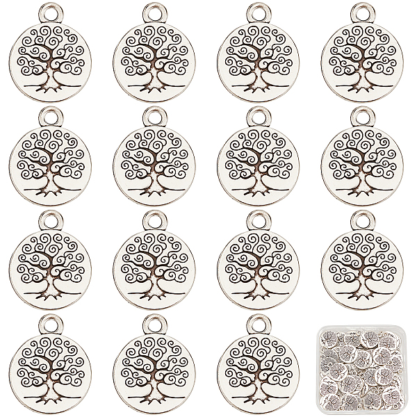 

PandaHall SUNNYCLUE 1 Box 60Pcs Tree of Life Charms Bulk Silver Tree Charm Tibetan Alloy Round Plant Charm for Jewellery Making Charms...