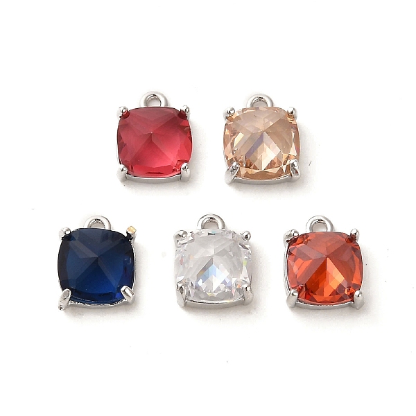 

PandaHall Glass Charms, with Brass Findings, Square Charm, Real Platinum Plated, 9x7x5mm, Hole: 1mm Brass+Glass Square Multicolor