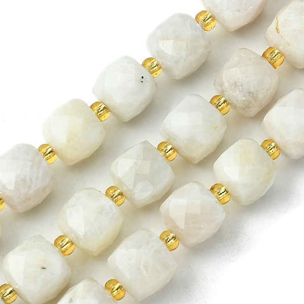 

PandaHall Natural Moonstone Beads Strands, with Seed Beads, Faceted Cube, 8~9x8~9x8~9mm, Hole: 0.9~1mm, about 35~39pcs/strand...