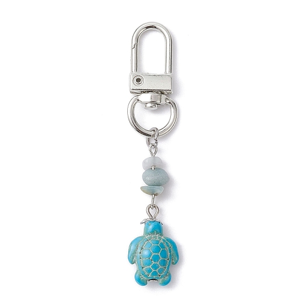 

PandaHall Sea Turtle Synthetic Turquoise Pendant Decoration, with Alloy Swivel Clasps and Natural Flower Amazonite Chips Beads, Platinum..., Green