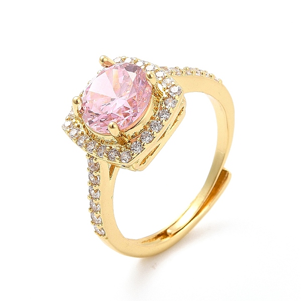 

PandaHall Pink Cubic Zirconia Rectangle Adjustable Ring, Rack Plating Brass Jewelry for Women, Cadmium Free & Lead Free, Golden, US Size 6...
