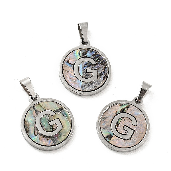 

PandaHall 304 Stainless Steel with Paua Shell Pendants, Stainless Steel Color, Flat Round with Letter Charm, Letter.G, 18x16x1.5mm, Hole...