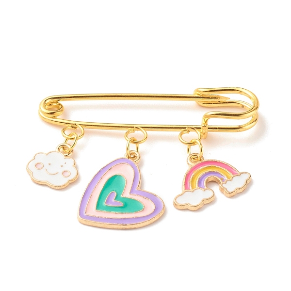 

PandaHall Cloud Heart and Rainbow Charm Enamel Brooch Pin, Alloy Safety Pin for Scarves Sweater, Golden, Colorful, 39x50mm, Pin: 1.5mm...