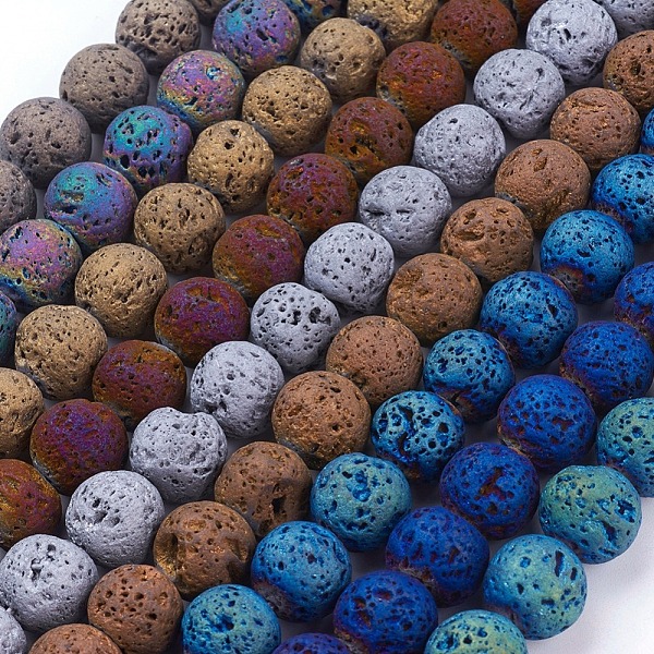 

PandaHall Vacuum Plating Electroplated Natural Lava Rock Bead Strands, Round, Mixed Color, 12mm, Hole: 1.5mm, about 33pcs/strand, 15.35 inch...