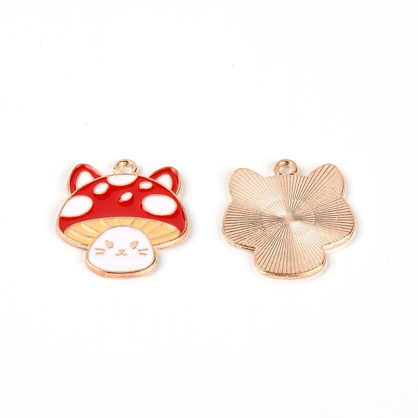 

PandaHall Zinc Alloy Enamel Pendants, Light Gold, Mushroom with Cat, Red, 25x22x1mm, Hole: 1.8mm Alloy+Enamel Mushroom Red