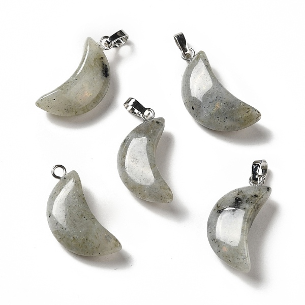 

PandaHall Natural Labradorite Pendants, Moon Charms, with Platinum Tone Brass Findings, 25~25.5x12x5.5mm, Hole: 6x2.5mm Labradorite Moon