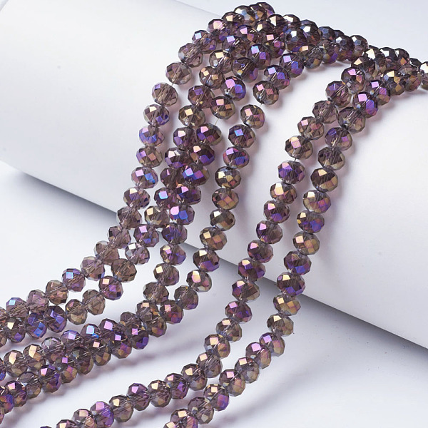 

PandaHall Electroplate Transparent Glass Beads Strands, Full Rainbow Plated, Faceted, Rondelle, Rosy Brown, 6x5mm, Hole: 1mm, about...