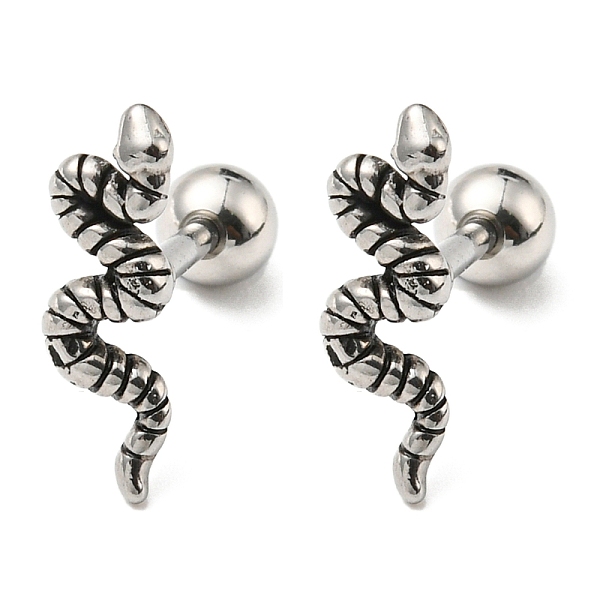 

PandaHall 304 Stainless Steel Stud Earrings, Snake, Antique Silver, 13x4mm 304 Stainless Steel Snake