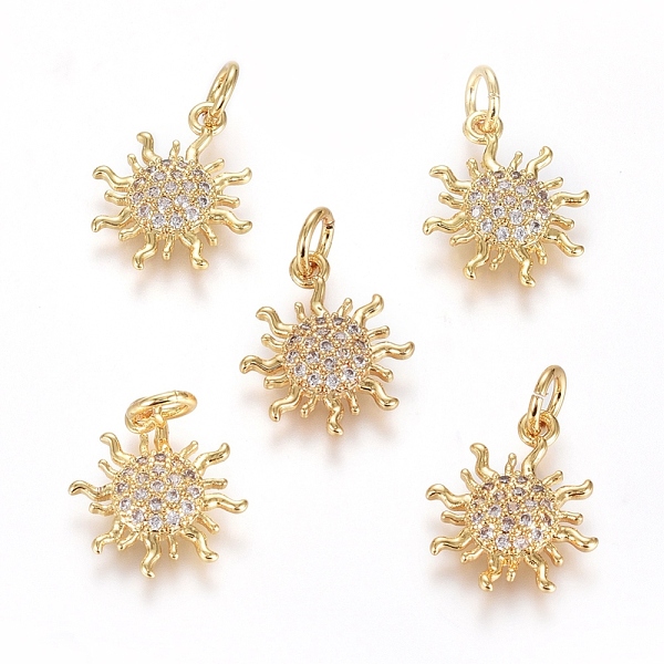 

PandaHall Brass Micro Pave Cubic Zirconia Pendants, with Jump Ring, Long-Lasting Plated, Sun, Clear, Real 18K Gold Plated, 15x12x2mm, Hole...