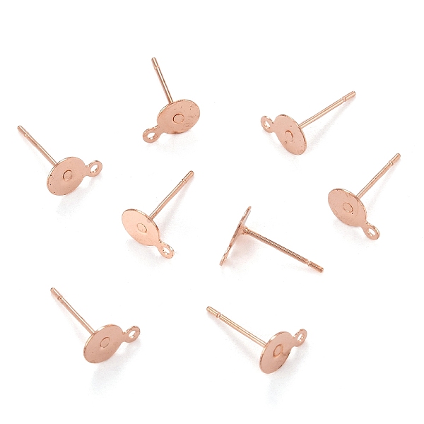 

PandaHall Brass Stud Earring Findings, with Iron Pin and Loop, Rose Gold, 8x6x0.1mm, Hole: 1mm, Pin: 0.5mm Brass Others