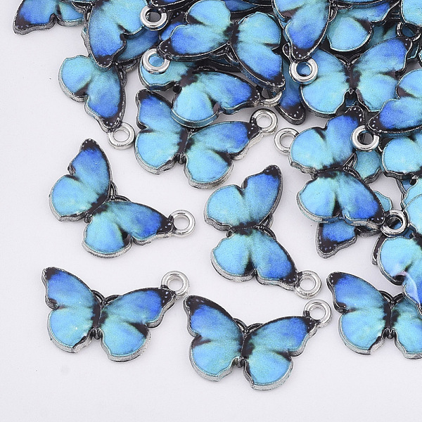 

PandaHall Printed Alloy Pendants, with Enamel, Butterfly, Platinum, Deep Sky Blue, 13.5x20x2mm, Hole: 1.6mm Alloy+Enamel Butterfly Blue