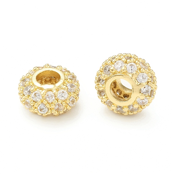 

PandaHall Brass Micro Pave Cubic Zirconia Beads, Rondelle, Real 18K Gold Plated, 8.5x4.5mm, Hole: 3mm Brass+Cubic Zirconia Rondelle Clear