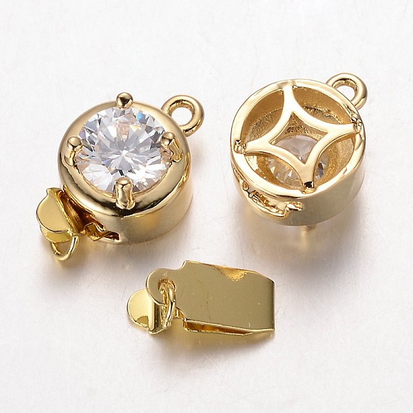

PandaHall Brass Cubic Zirconia Box Clasps, Cadmium Free & Nickel Free & Lead Free, Flat Round, Golden, 15.5x10x1.5mm, Hole: 1 & 1.5mm...