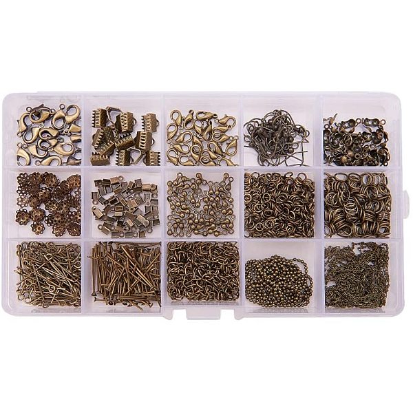 

PandaHall Jewelry Findings Box kit with Iron Earring Hooks Head Pins Open Eye Pins End Piece Chain Extensions Iron