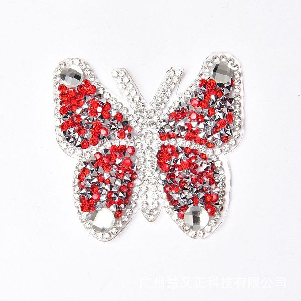 PandaHall Butterfly Shape Hotfix Rhinestone Appliques, Costume Accessories, Light Siam, 60x60mm Glass Rhinestone Butterfly Red