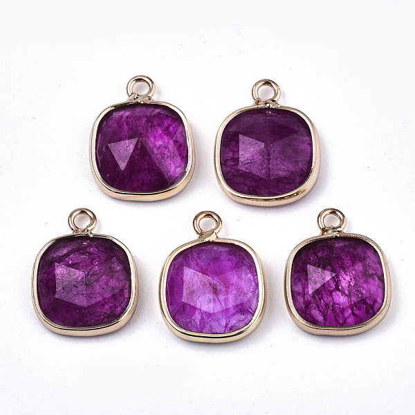 

PandaHall Glass Charms, with Light Gold Tone Brass Findings, Square, Faceted, Medium Violet Red, 14x11x5mm, Hole: 1.6mm Brass+Glass Square