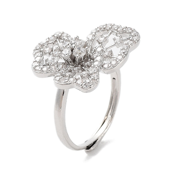 

PandaHall Rack Plating Brass Micro Pave Cubic Zirconia Adjustable Flower Rings, Long-Lasting Plated for Women, Lead Free & Cadmium Free...