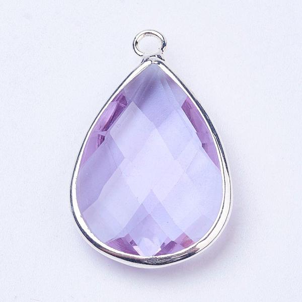 

PandaHall Silver Color Plated Brass Glass Teardrop Pendants, Faceted, Azure, 18x10x5mm, Hole: 2mm Brass+Glass Teardrop Blue