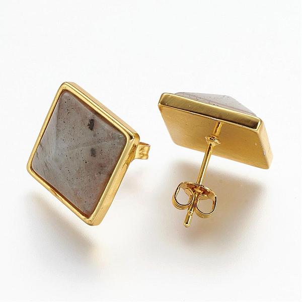 

PandaHall Natural Labradorite Ear Studs, with Brass Findings, Golden, Square, 18mm, Pin: 0.8mm Labradorite