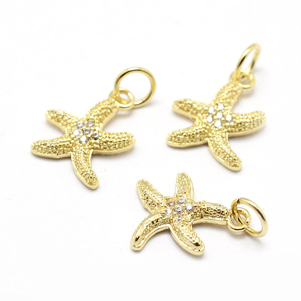 

PandaHall Brass Micro Pave Grade AAA Cubic Zirconia Pendants, Starfish/Sea Stars, Lead Free & Nickel Free & Cadmium Free, Real 18K Gold...