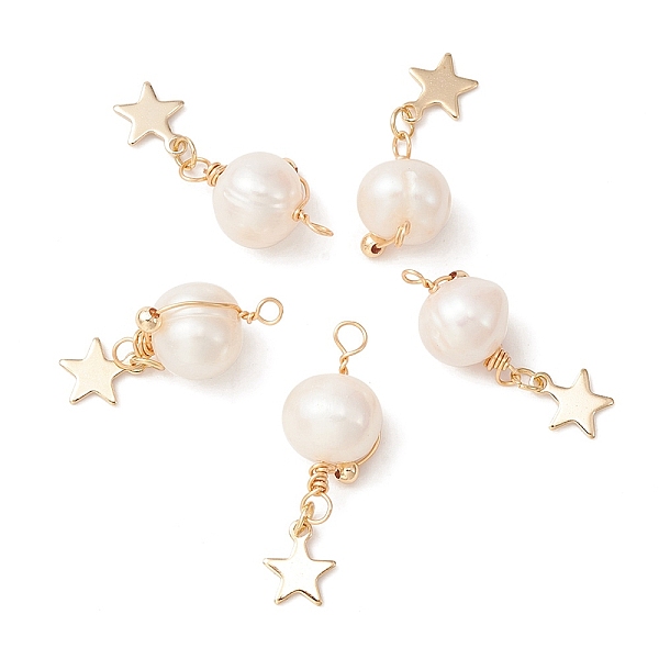 

PandaHall Natural Cultured Freshwater Pearl Copper Wire Wrapped Pendants, Potato Charms with 304 Stainless Steel Star Charms, Golden...