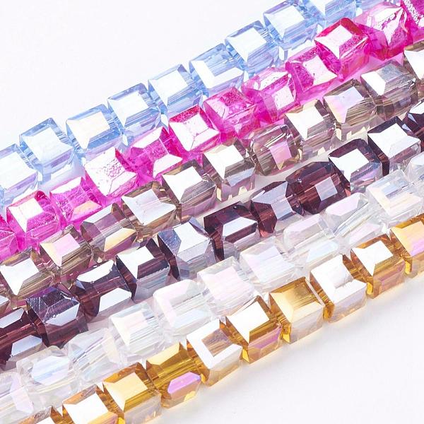 

PandaHall Electroplate Glass Beads Strands, AB Color Plated, Faceted, Cube, Mixed Color, 6x6x6mm, Hole: 1mm, about 100pcs/strand, 22 inch..., Multicolor