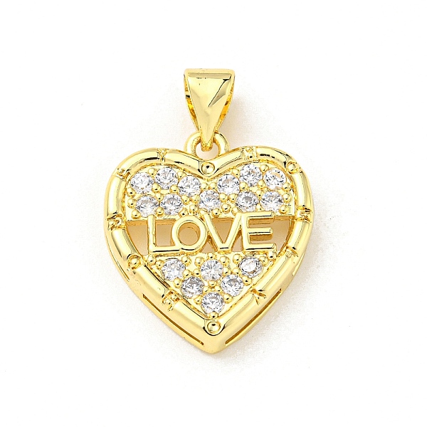 

PandaHall Brass with Cubic Zirconia Pendants, Heart, Word, 16.5x15x3.2mm, Hole: 5x3.5mm Brass+Cubic Zirconia Word Clear