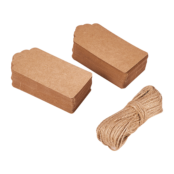 

PandaHall Jewelry Display Paper Price Tags, with Jute Twine, Peru, 95x45x0.4mm, Hole: 5mm, 100pcs/set Paper Brown