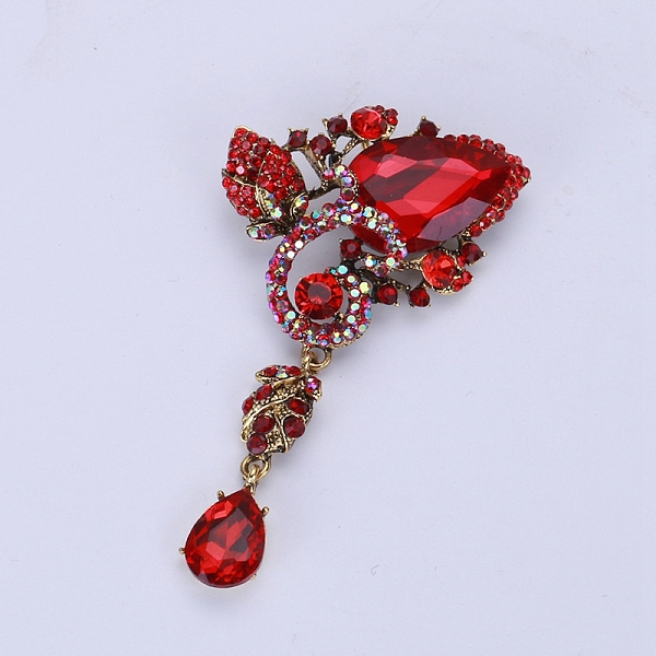 

PandaHall Teardrop with Flower Rhinestone Pins, Alloy Brooches for Girl Women Gift, Red, 92x47mm Alloy+Rhinestone Flower Red
