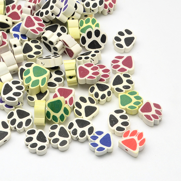 

PandaHall Handmade Polymer Clay Beads, Dog Paw Prints, Mixed Color, 9~16x12~15x5~8mm, Hole: 1.5~3mm Polymer Clay Dog Multicolor