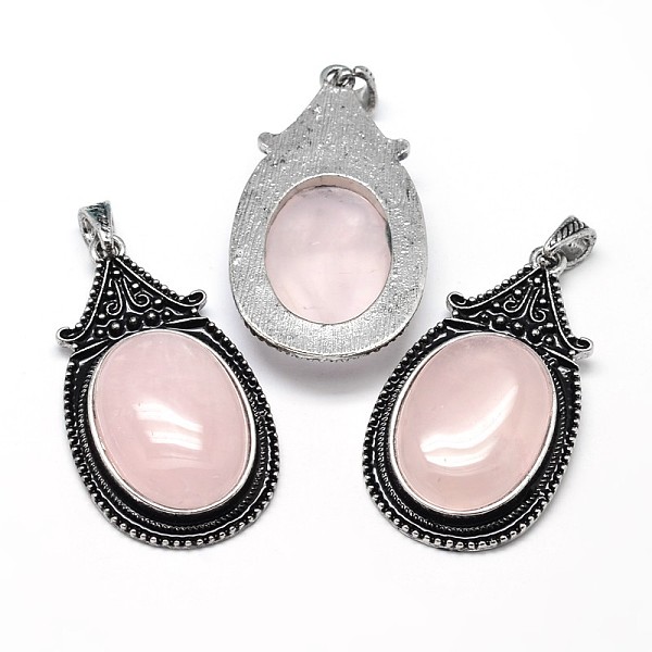 

PandaHall Oval Antique Silver Zinc Alloy Natural Rose Quartz Big Pendants, Nickel Free & Lead Free, 53.5x30x10mm, Hole: 4.5x8.5mm Rose...