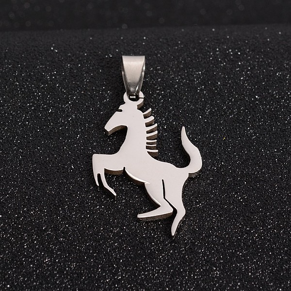PandaHall Boy Jewelry Original Color 201 Stainless Steel Blank Horse Pendants, Stainless Steel Color, 38x22.5x1.5mm, Hole: 4x9mm 201...