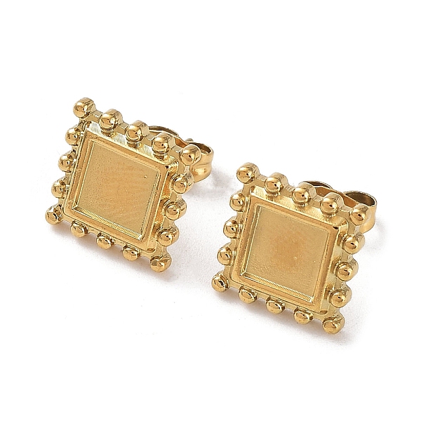 

PandaHall Ion Plating(IP) 304 Stainless Steel Stud Earring Settings, Square Ear Studs with Granulated Edge, Real 18K Gold Plated, Tray...