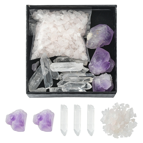 

PandaHall Natural Gemstone Sets, Including Quartz Crystal & methyst Nuggets Beads & Natural Rose Quartz Chip Beads, No Hole/Undrilled...