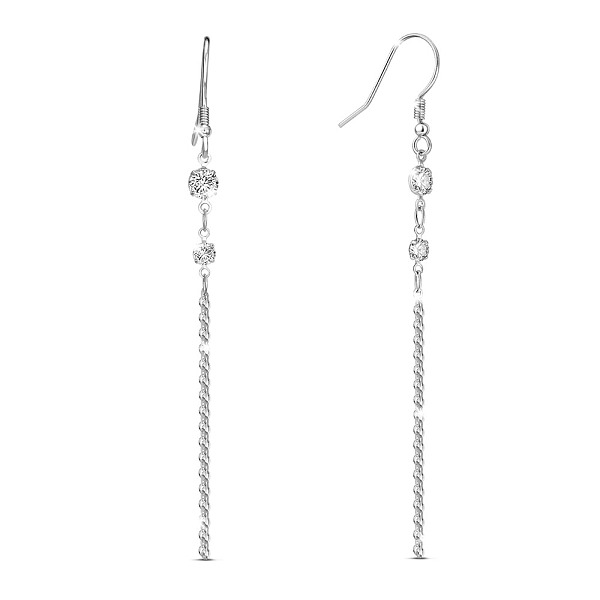 

PandaHall SHEGRACE Rhodium Plated 925 Sterling Silver Dangle Earrings, with Grade AAA Cubic Zirconia and Tassel Chains, Platinum, 73.3mm..., Clear