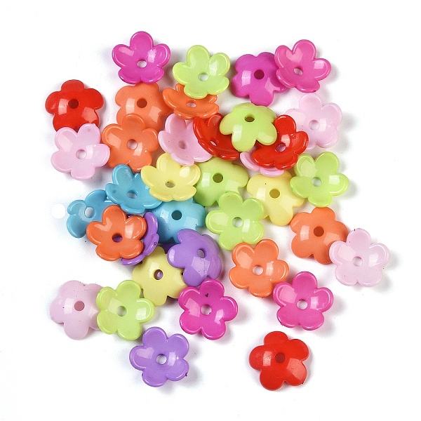 

PandaHall Opaque Acrylic Beads Caps, Flower, Mixed Color, 13x13x5mm, Hole: 2mm, about 1250pcs/500g Acrylic Multicolor