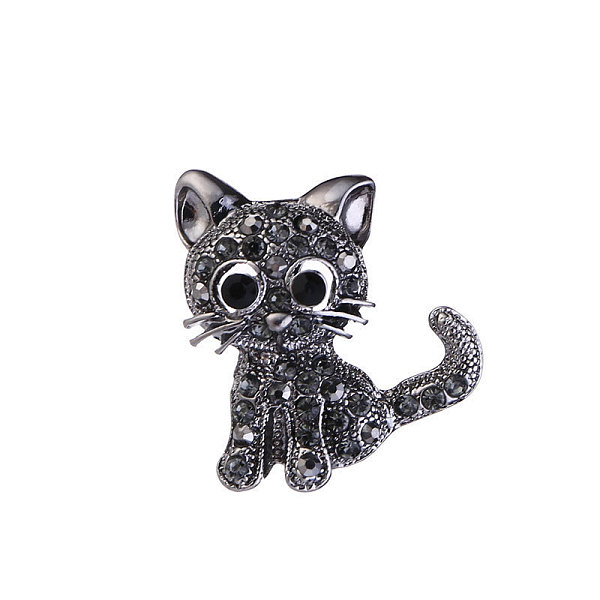 

PandaHall Lovely Cat Brooch, Gunmetal Alloy Glass Rhinestone Brooch for Women, Gunmetal, 30x25mm Alloy+Rhinestone Cat Shape