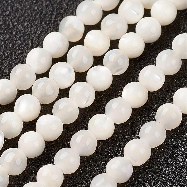 Natural White Shell Beads Strands, Mother of Pearl Shell, Round, 3mm, Hole: 0.8mm, about 127pcs/strand, 15.7 inch(40cm)