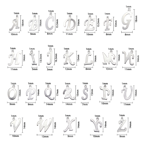 

PandaHall UNICRAFTALE 208pcs 304 Stainless Steel Alphabet Charms Letter Pattern Pendant Metal A-Z Letter Pendants 1mm Small Hole Charms for...